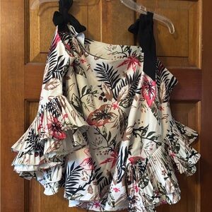 Tropical Print Off-Shoulder Ruffle Blouse